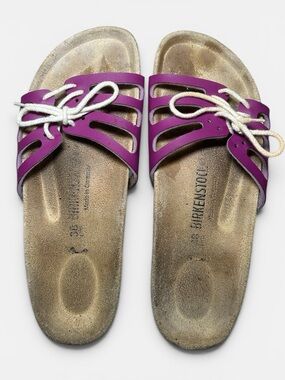 Birkenstock Novato Plum Purple Leather Sandals Shoes Flats EUR38/Women’s 7.5